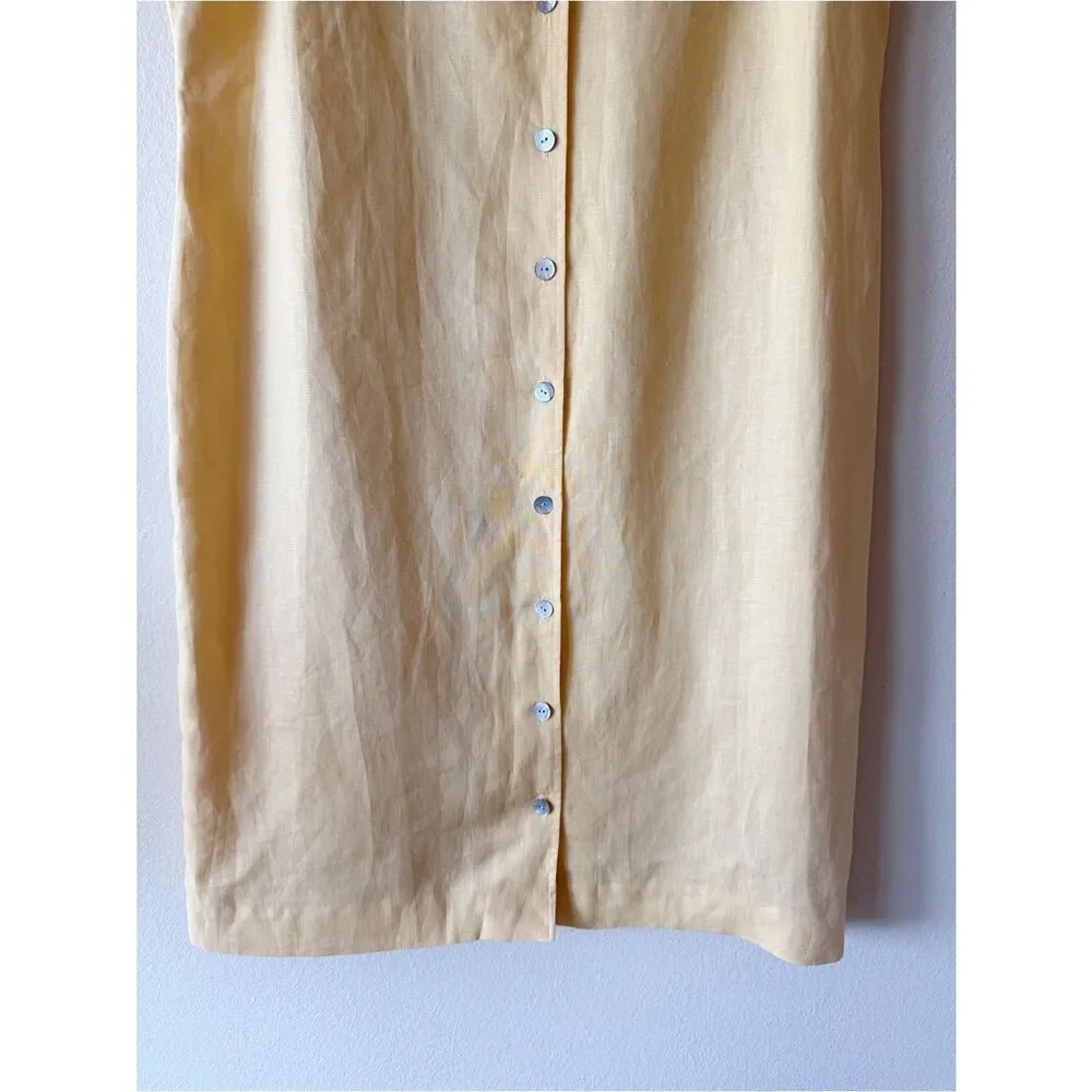 Talbots Yellow Irish Linen Shift Dress Sleeveless Button Front Midi Size 18 NWT - Picture 5 of 9